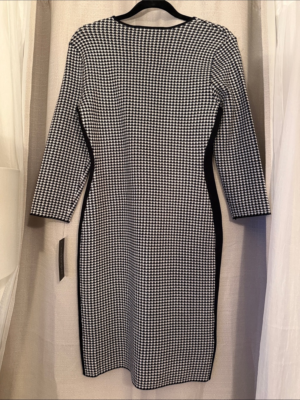 Andrew Marc Black and White Houndstooth Long Sleeve Sheath Dress - Picture 2 of 2